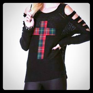 Forever 21 Grunge Plaid Cross Cut Outs Sweater